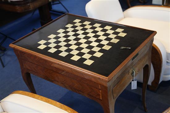 A Louis XVI tulipwood combined writing and games table, W.2ft 8in.